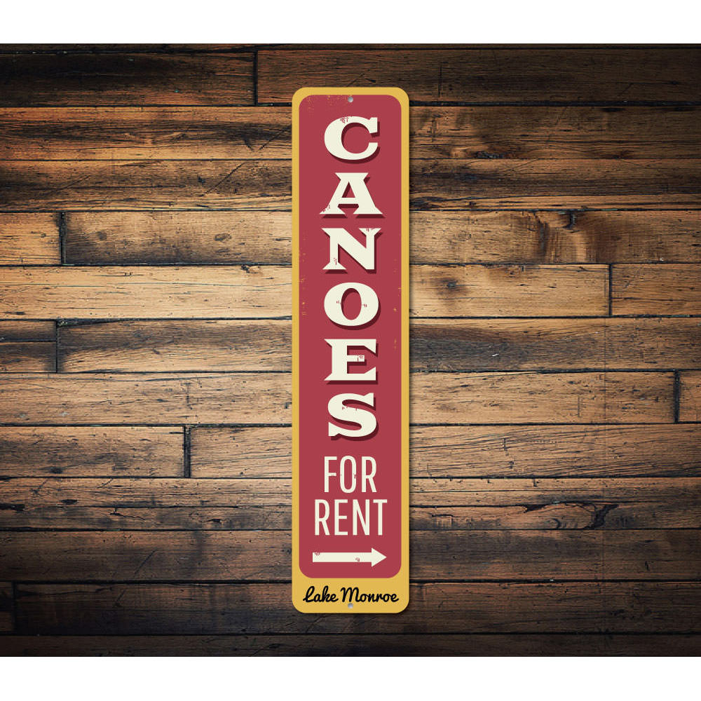 Canoes for Rent Arrow Vertical Sign Aluminum Sign