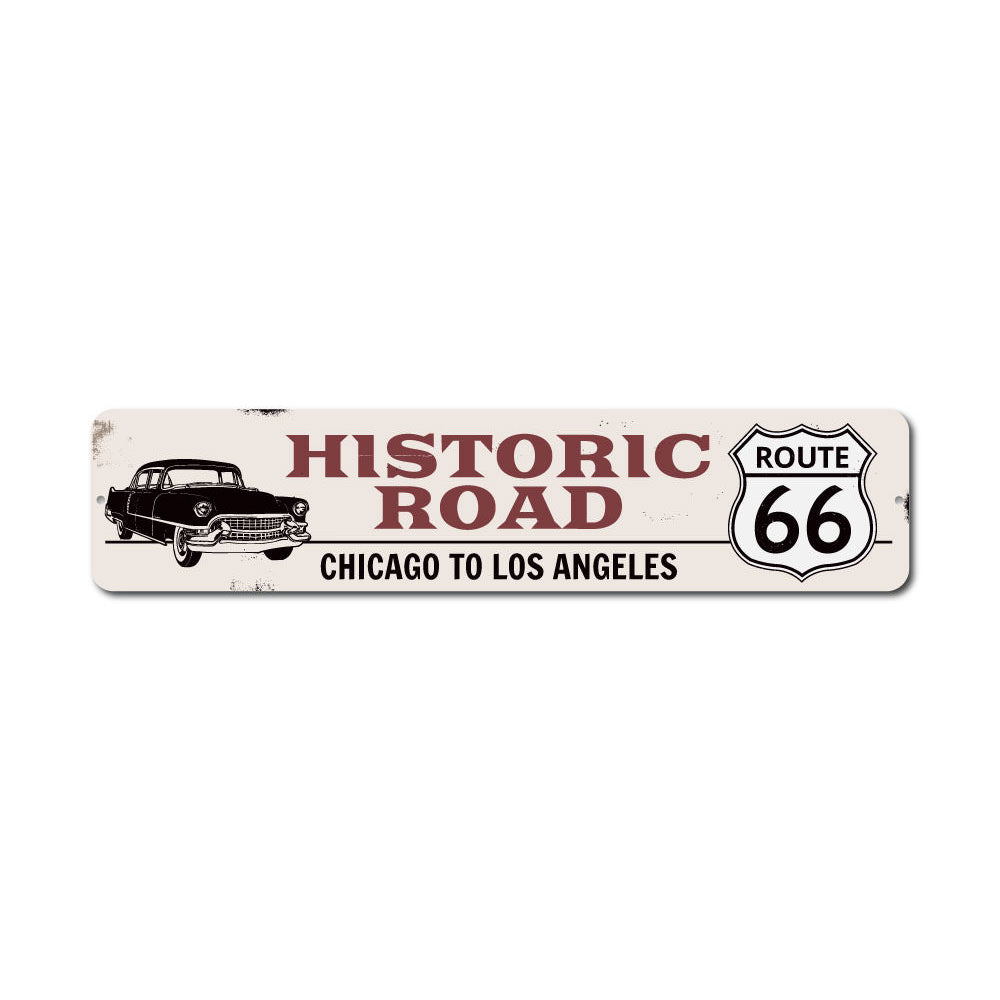 Classic Car Route 66 Sign Aluminum Sign