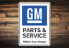 GM Parts and Service Auto Garage Personalized Sign