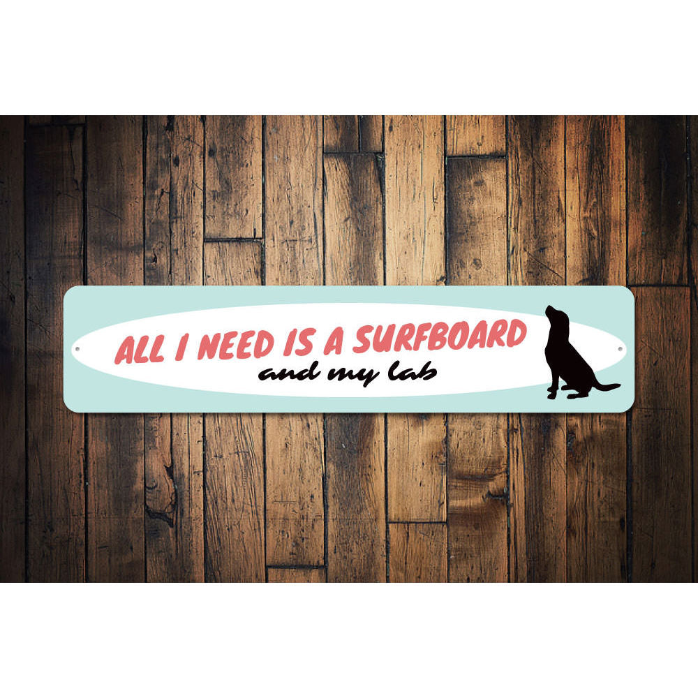 Surfing Dog Sign Aluminum Sign
