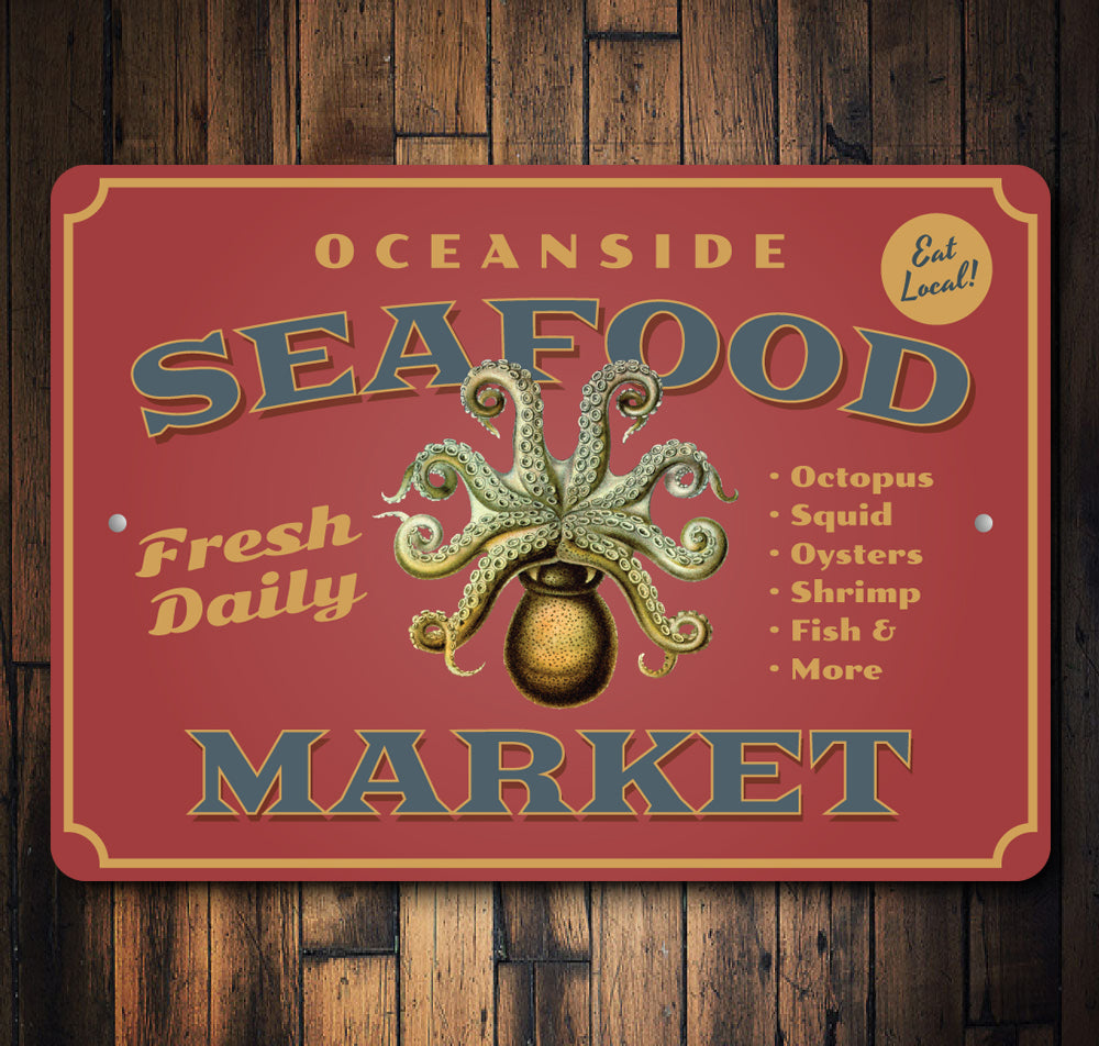 Oceanside Seafood Market Sign Aluminum Sign
