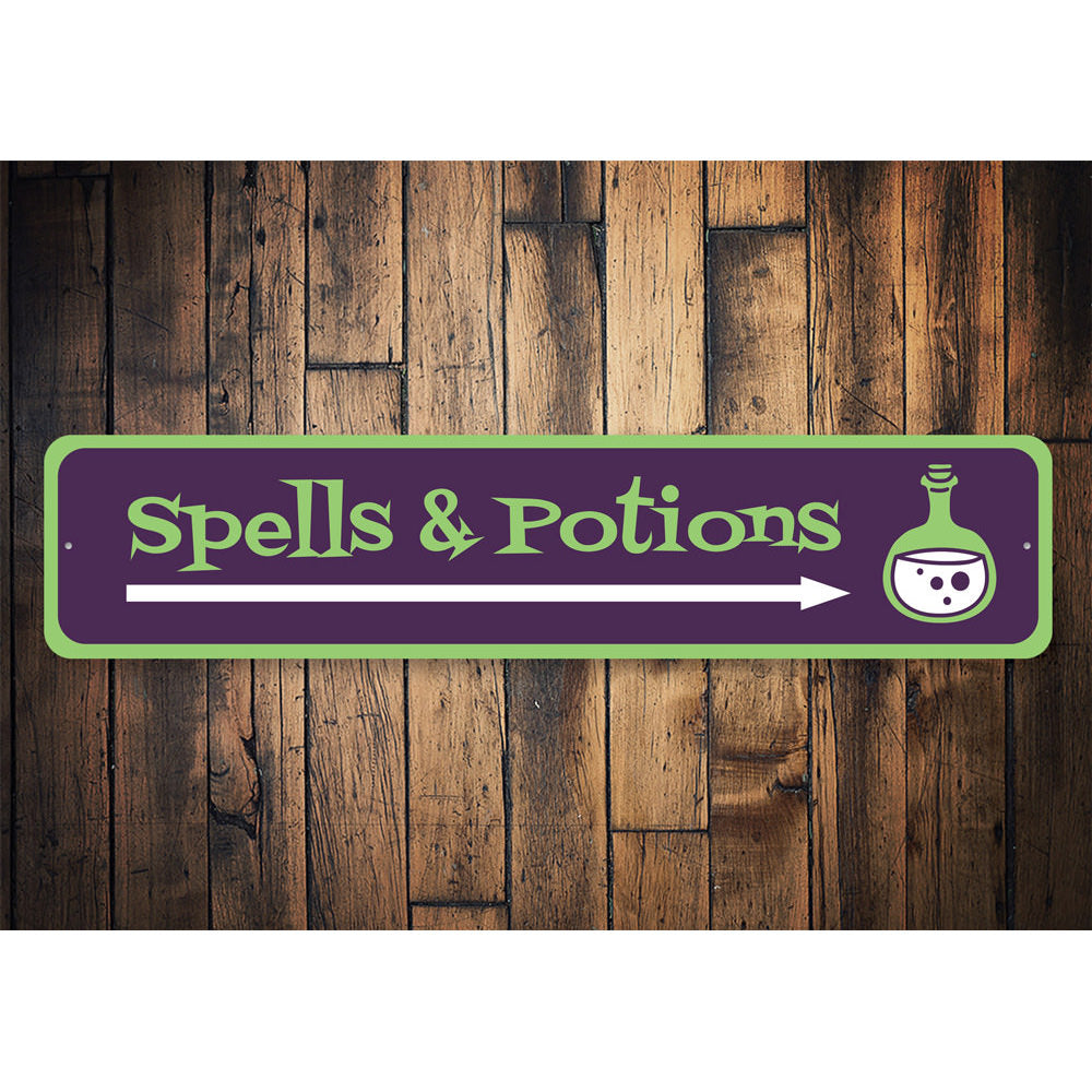 Spells and Potions Arrow Sign Aluminum Sign