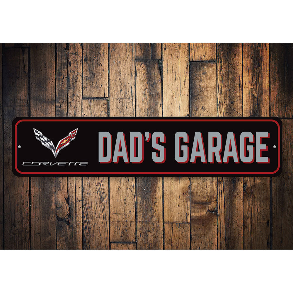 Dads Corvette Garage Sign Aluminum Sign