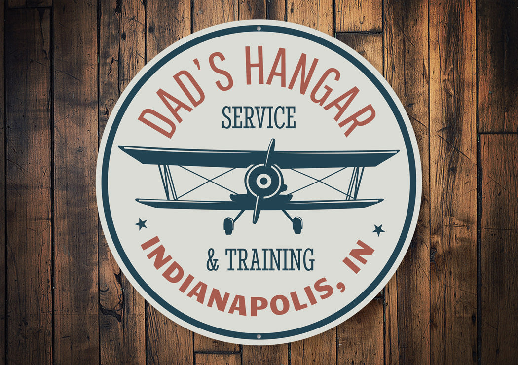 Dad's Hangar Service and Training City State Sign