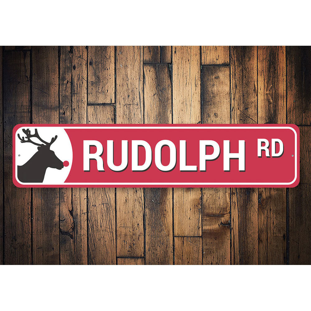 Rudolph Road Reindeer Holiday Sign Aluminum Sign