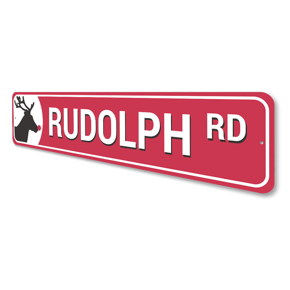 Rudolph Road Reindeer Holiday Sign Aluminum Sign