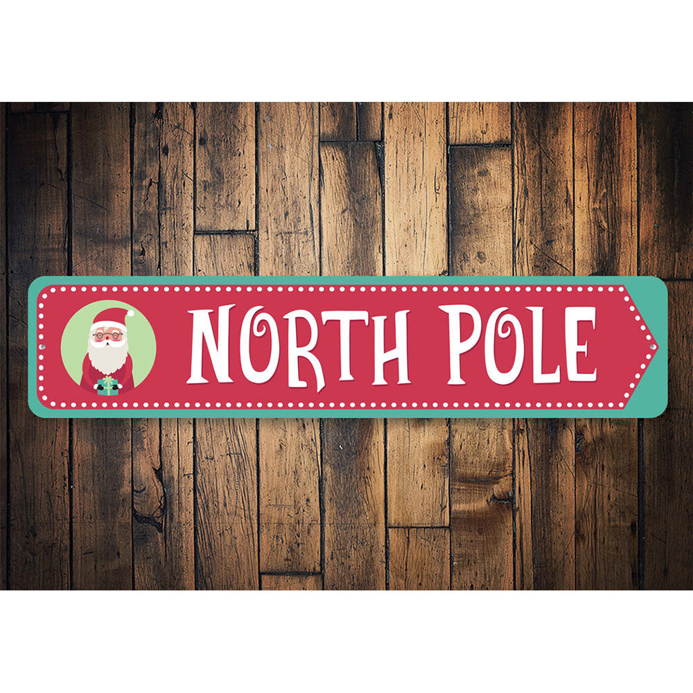 North Pole Santa Arrow Sign Aluminum Sign