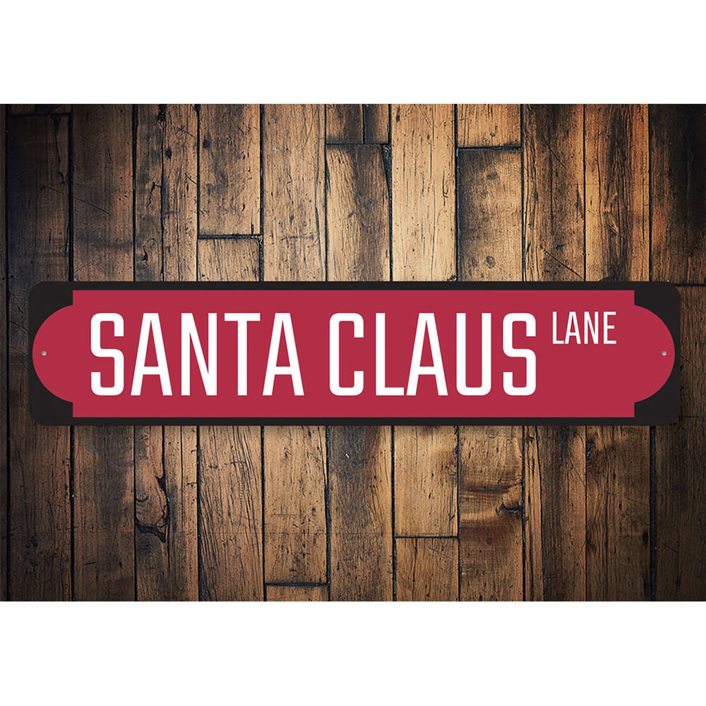 Red Santa Claus Lane Sign Aluminum Sign