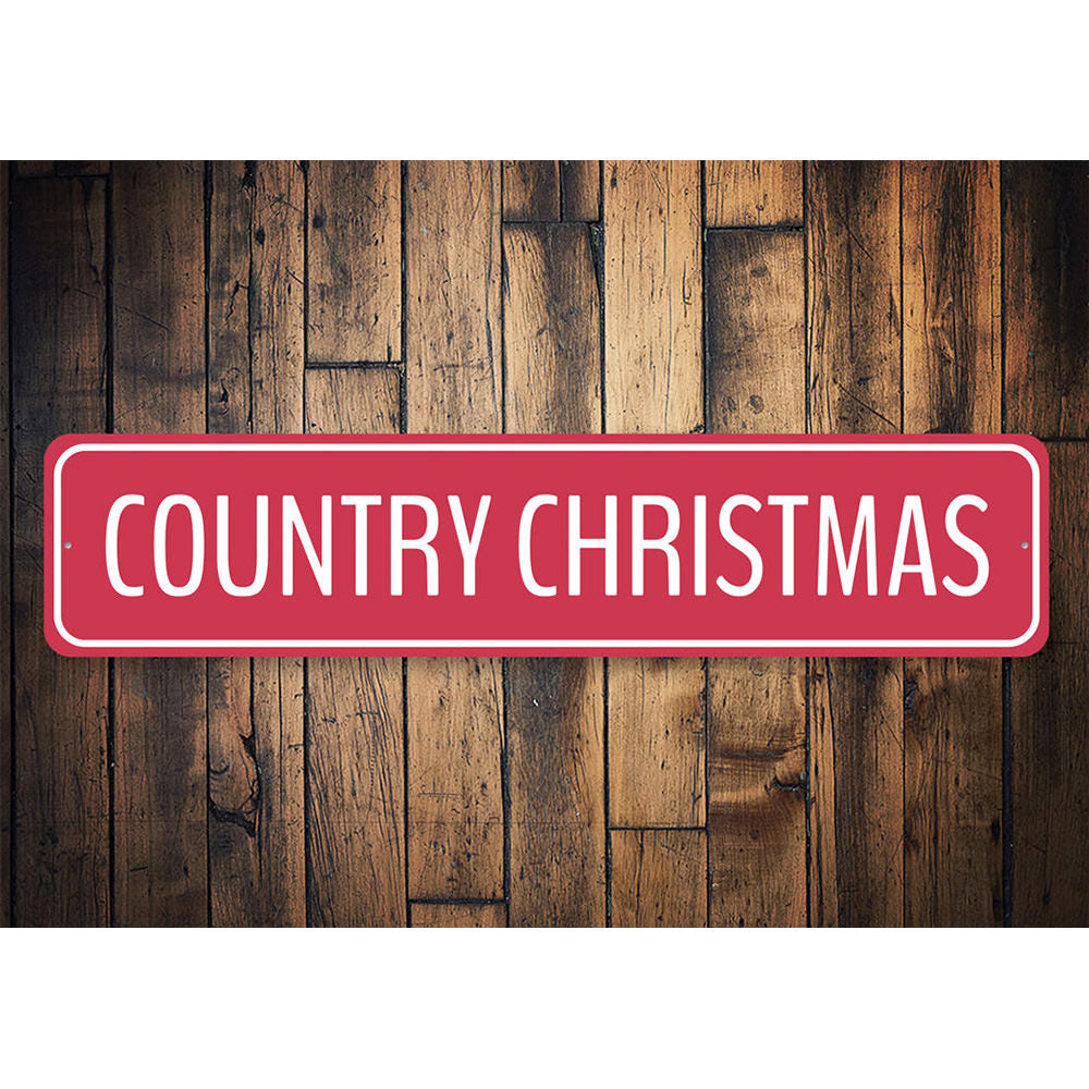 Red Country Christmas Sign Aluminum Sign