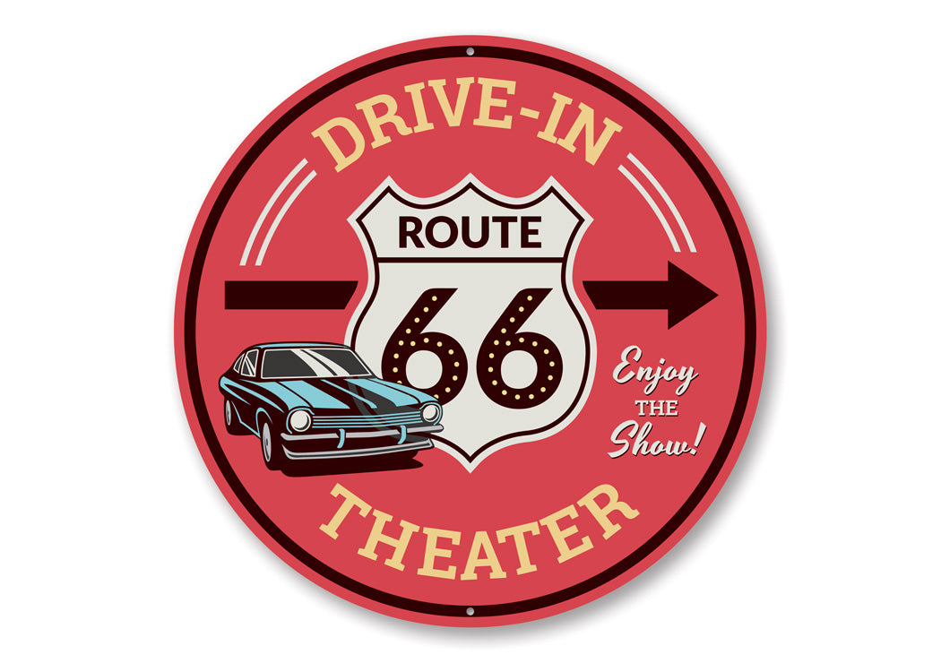 Route 66 Drive-In Theater This Way Sign