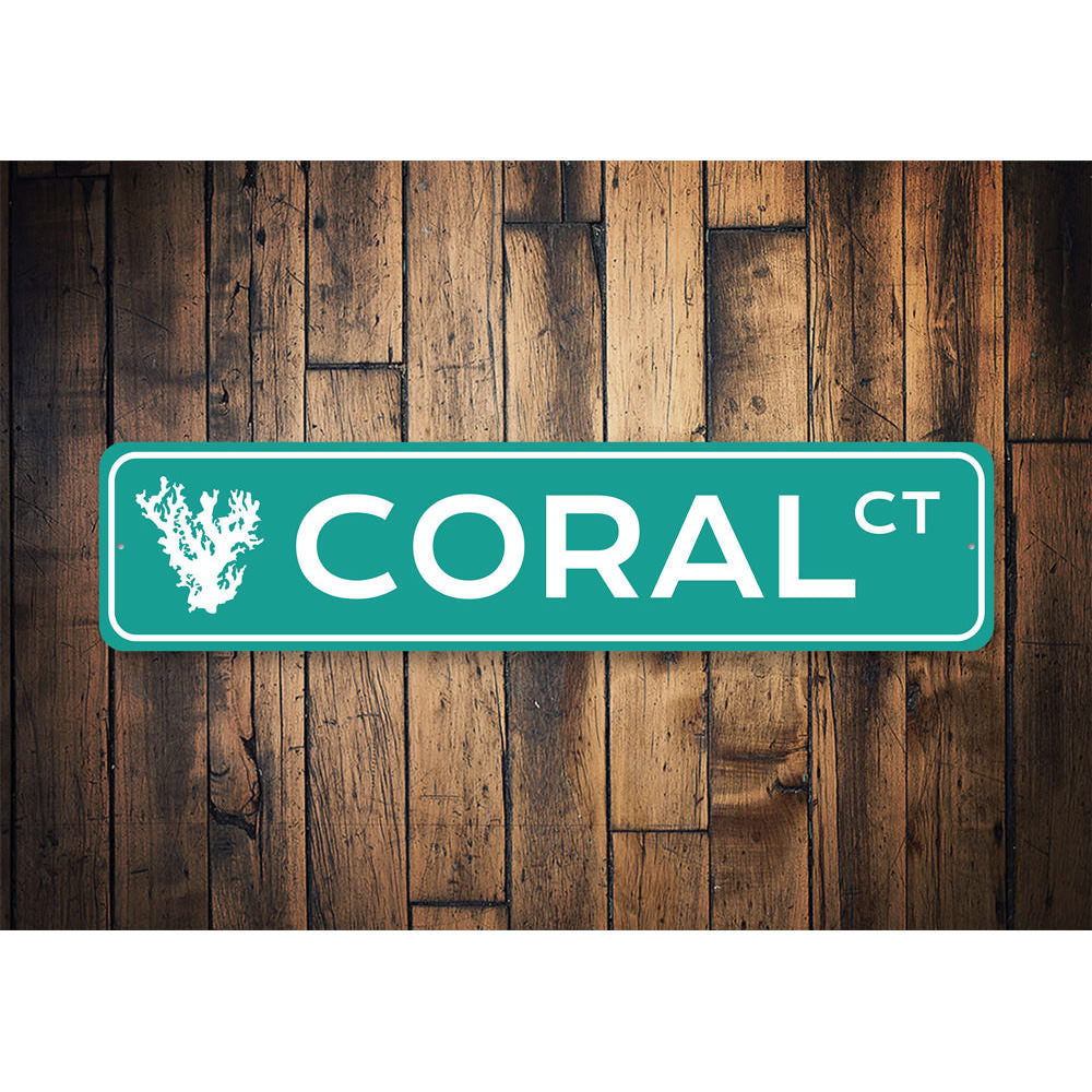Coral Court Beach House Decor, Street Metal Sign