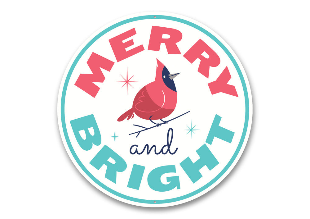 Merry and Bright Cardinal Christmas Sign