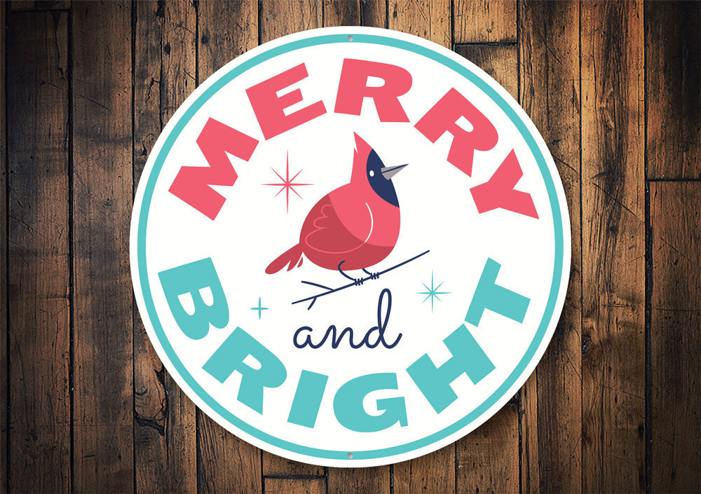 Merry and Bright Cardinal Christmas Sign