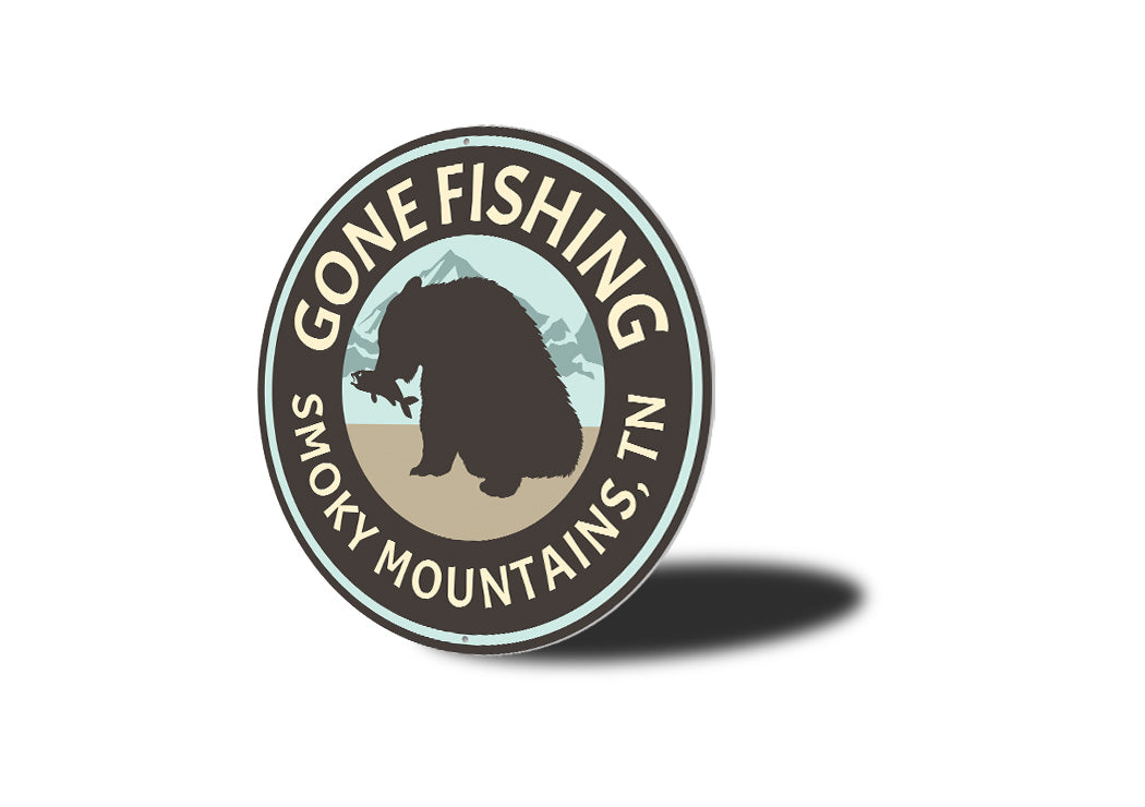 Gone Fishing Smoky Mountains Aluminum Sign