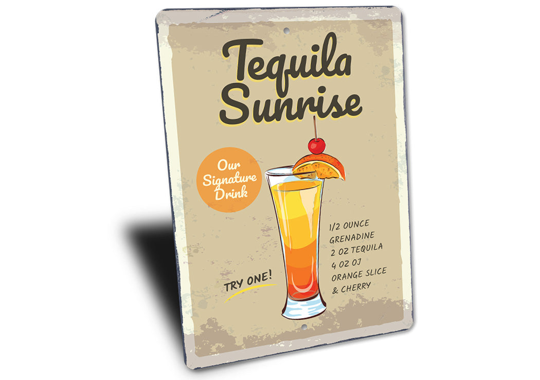 Tequila Sunrise Signature Drink Metal Sign