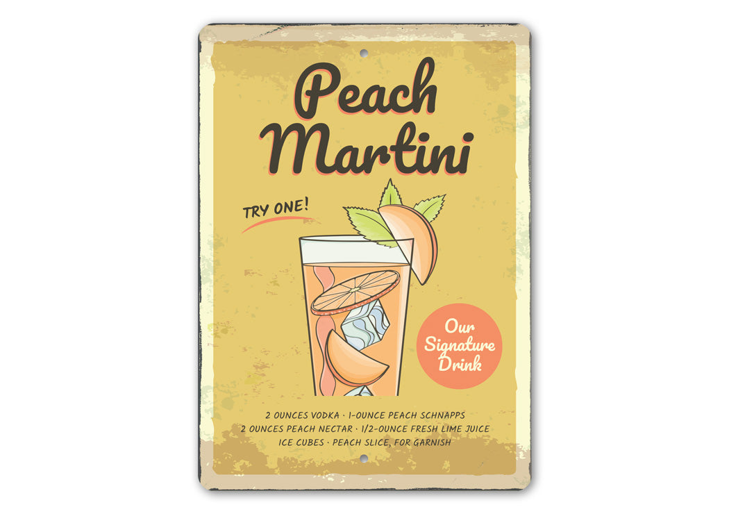Peach Martini Signature Drink Metal Sign