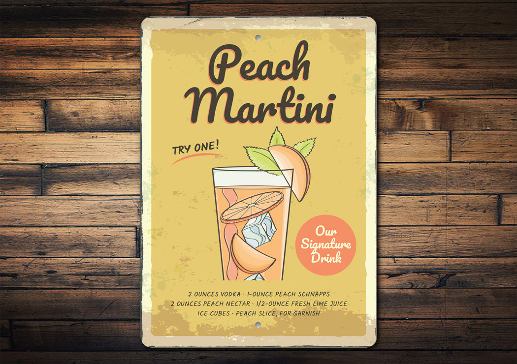 Peach Martini Signature Drink Metal Sign