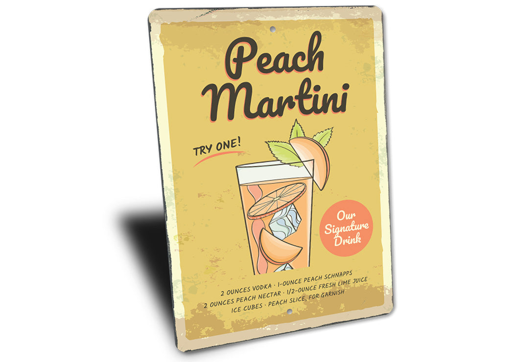 Peach Martini Signature Drink Metal Sign