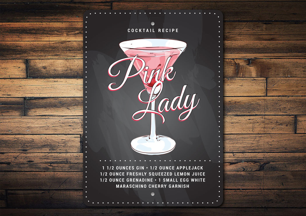 Pink Lady Cocktail Signature Drink Metal Sign