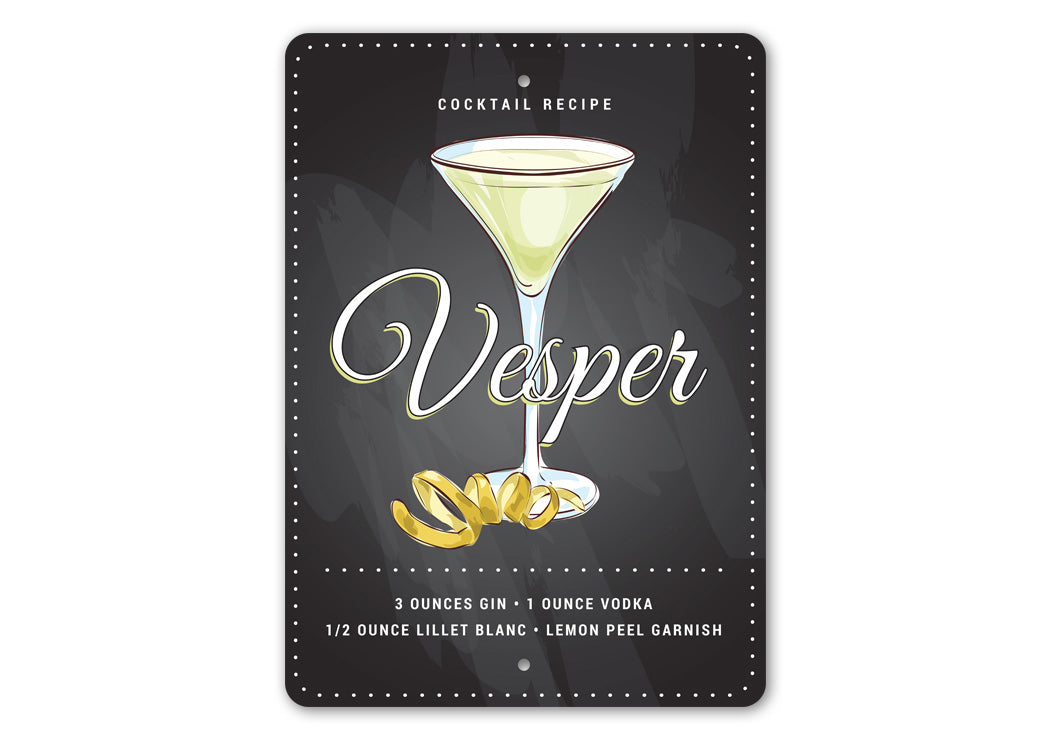 Vesper Cocktail Signature Drink Metal Sign