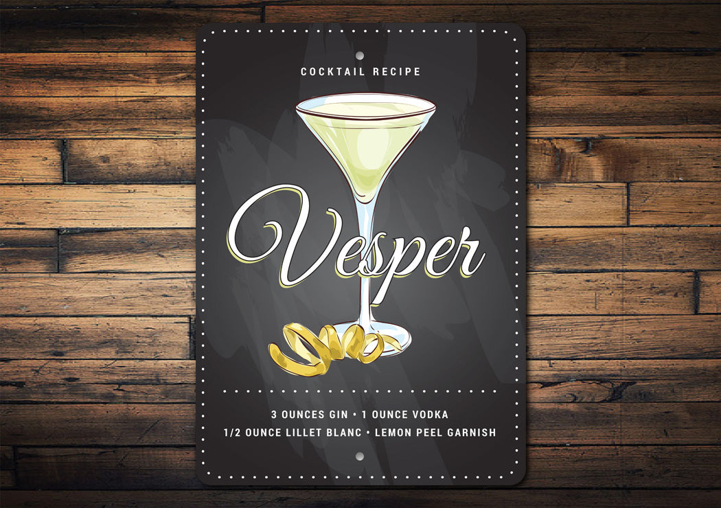 Vesper Cocktail Signature Drink Metal Sign