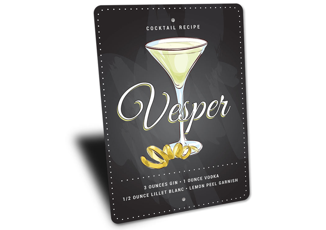 Vesper Cocktail Signature Drink Metal Sign