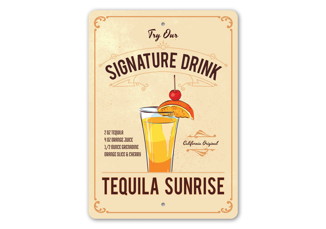 Tequila Sunrise Cocktail Drink Metal Sign