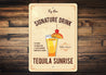 Tequila Sunrise Cocktail Drink Metal Sign