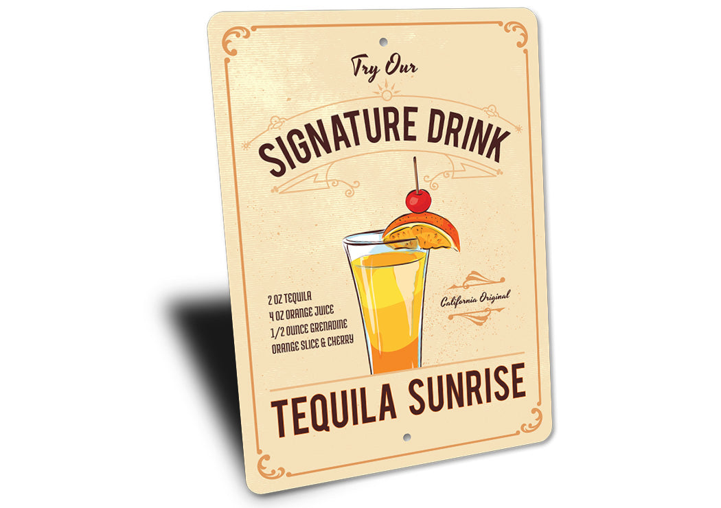 Tequila Sunrise Cocktail Drink Metal Sign