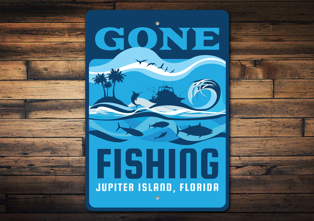 Gone Fishing Custom Aluminum Metal Sign