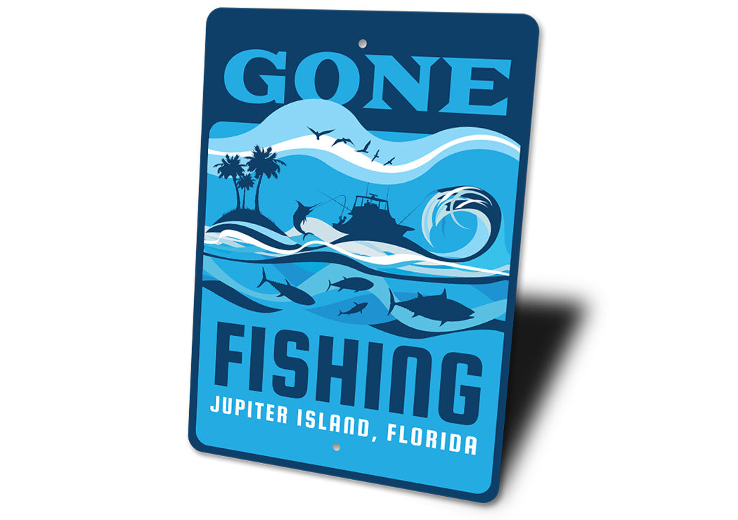 Gone Fishing Custom Aluminum Metal Sign