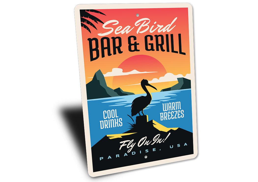 Sea Bird Bar And Grill Fly On In  Metal Sign