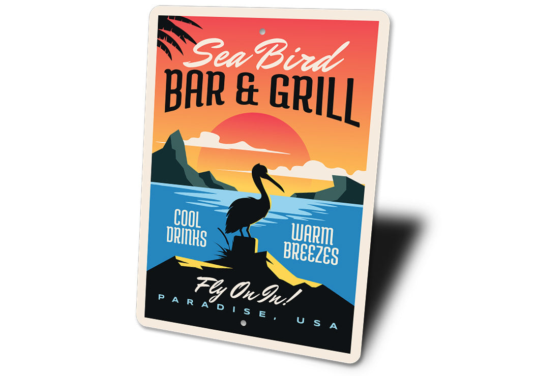 Sea Bird Bar And Grill Fly On In  Metal Sign