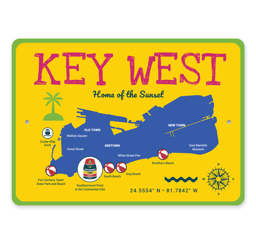 Key West Beach Map Sign