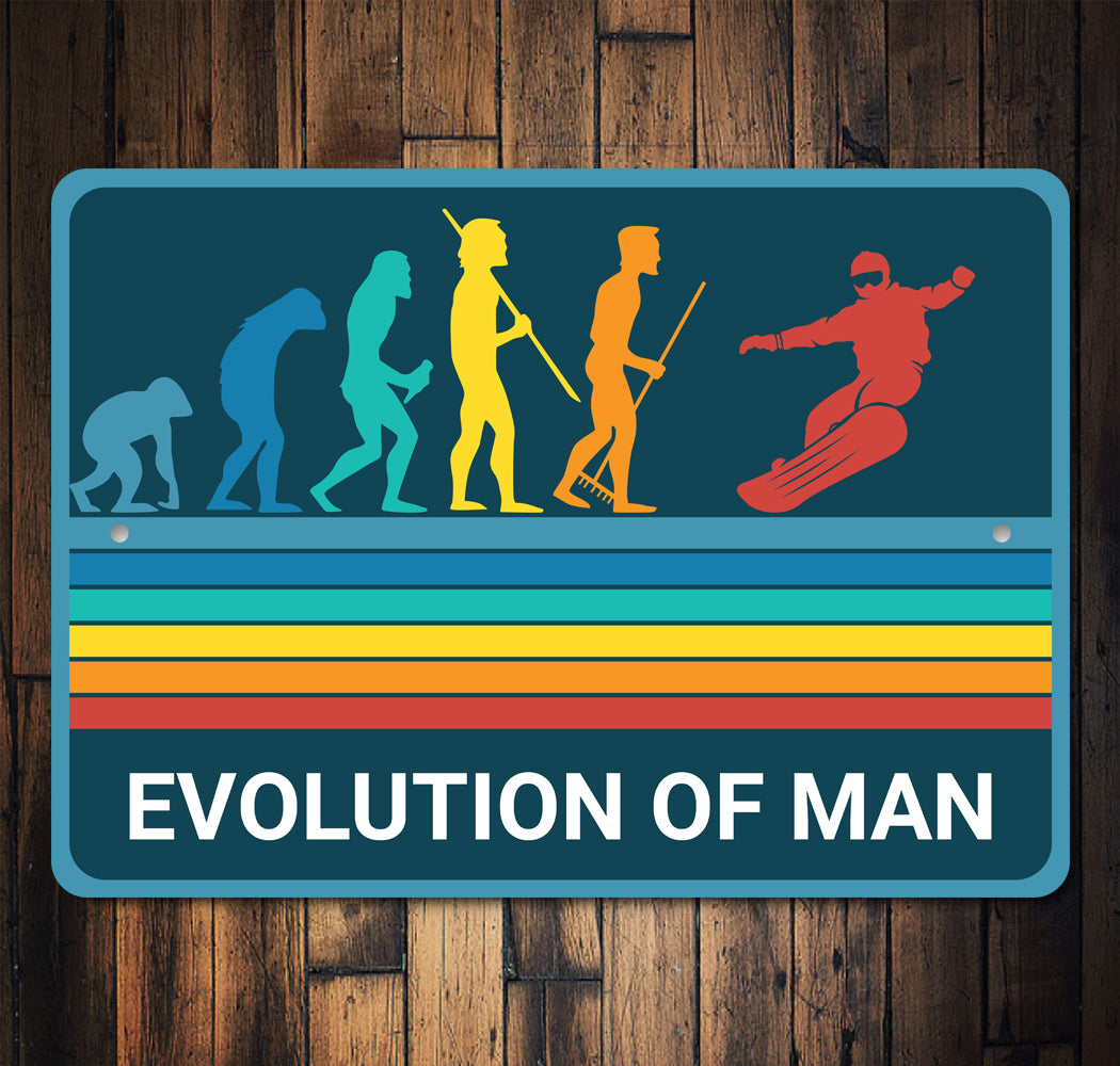 Evolution Of Man Snowboarding Sign