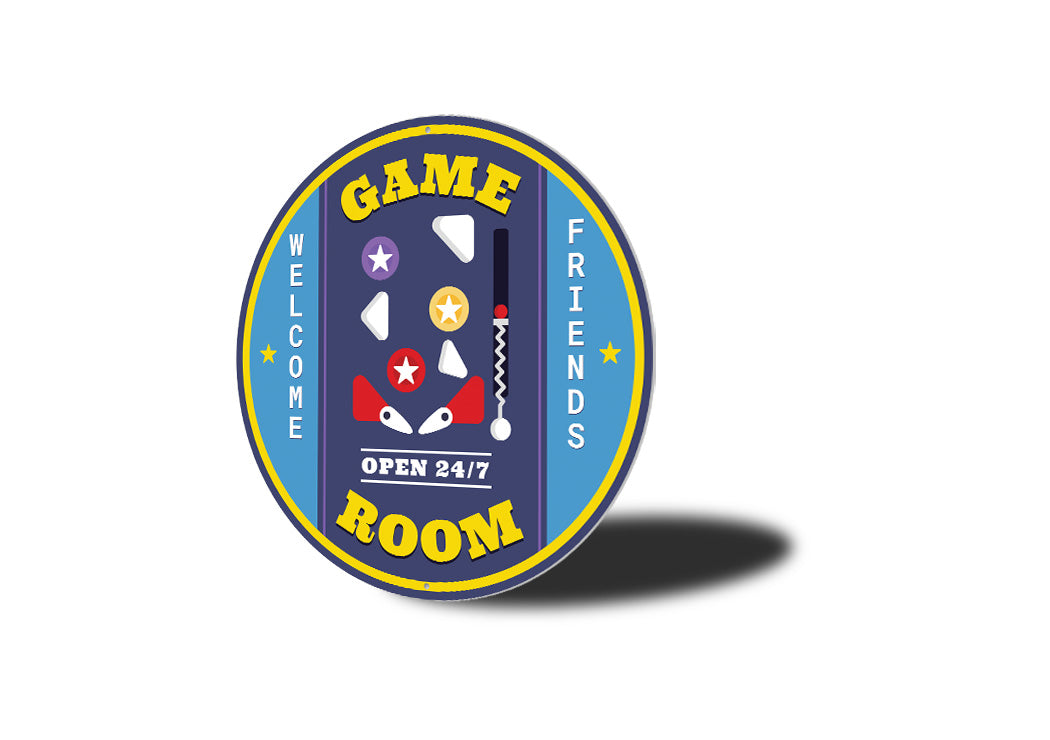 Game Room Open 24/7 Pinball Circle Sign