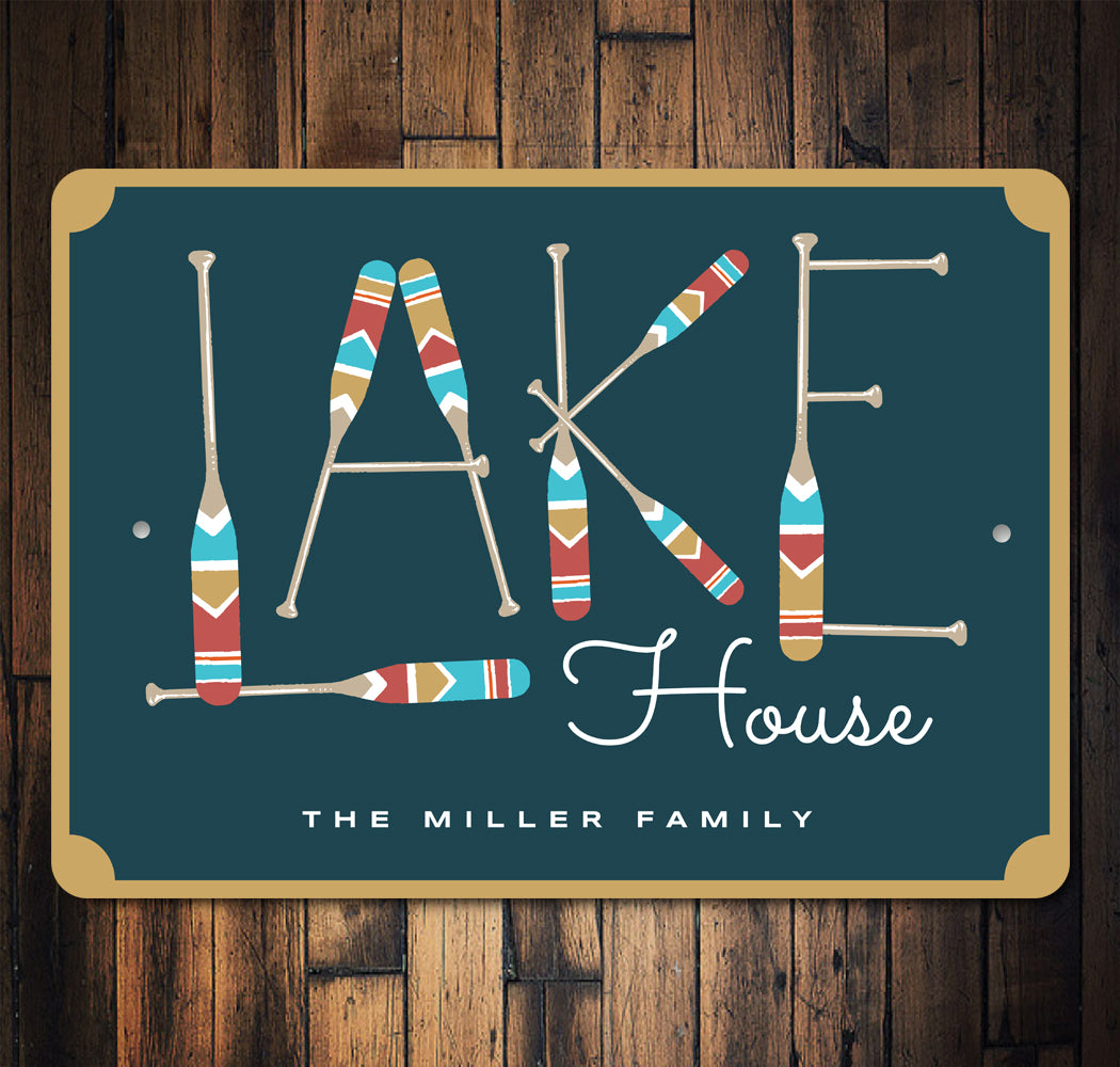 Lake House Wood Paddle Family Name Sign