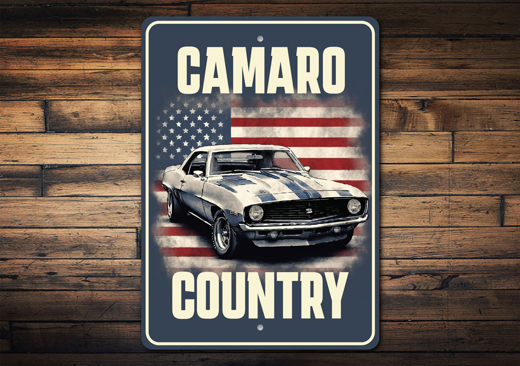 Chevy Camaro Country USA Flag Sign