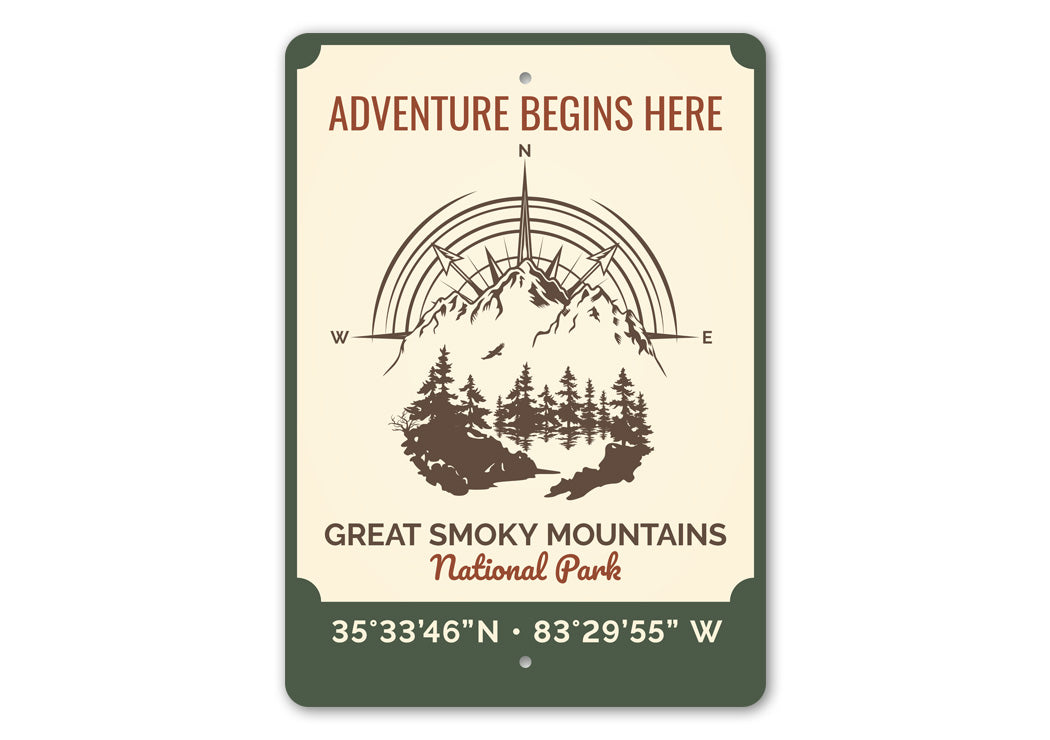 Adventure Begins Here Great Smoky Mountains Sign