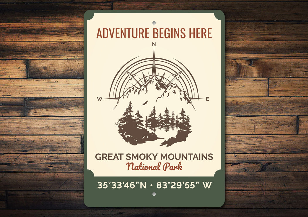 Adventure Begins Here Great Smoky Mountains Sign