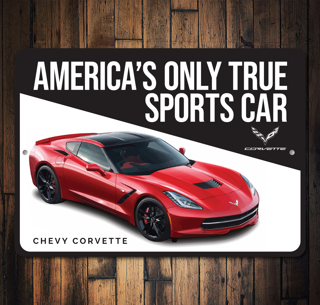 Americas Only True Sports Car Chevy Corvette Decor Metal Sign