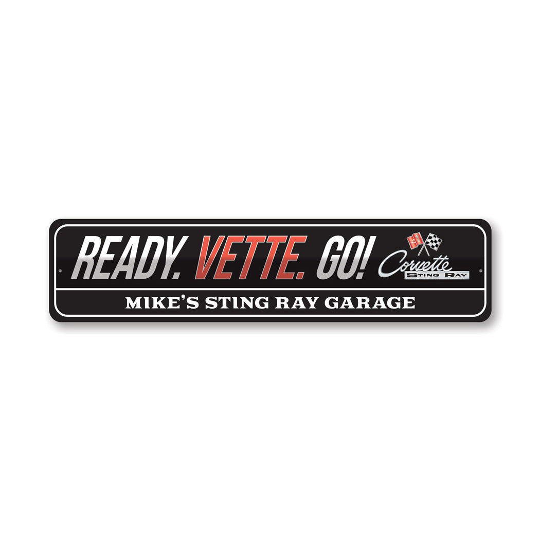 Ready Vette Go Garage Chevy Corvette Metal Sign