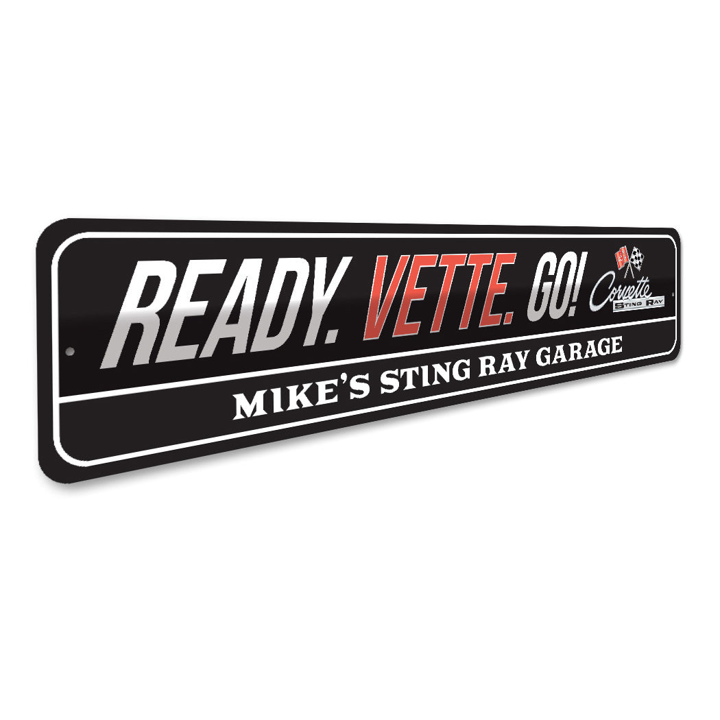 Ready Vette Go Garage Chevy Corvette Metal Sign