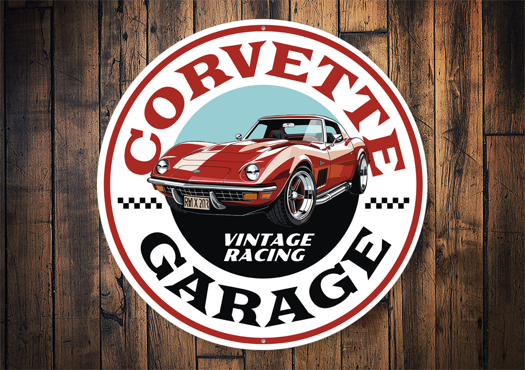 Corvette Garage Vintage Racing Decor Metal Sign