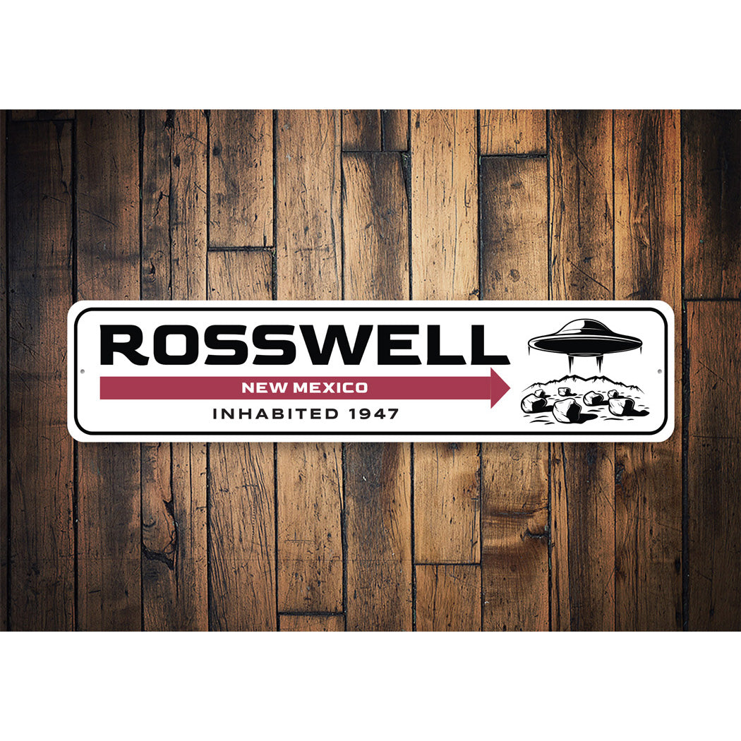 Rosswell New Mexico Inhabited 1947 Alien Decor Metal Sign