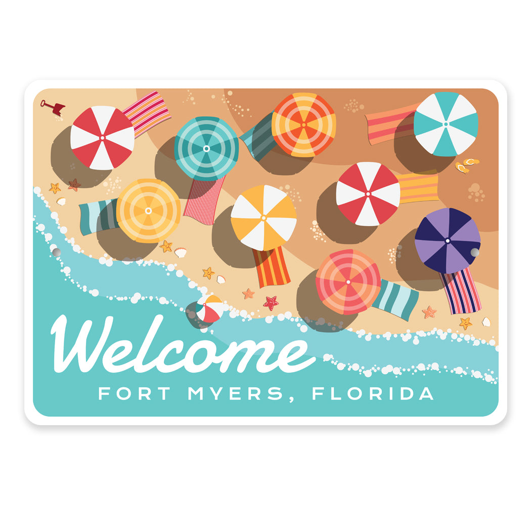 Welcome Fort Myers Florida Beach Umbrella Sign