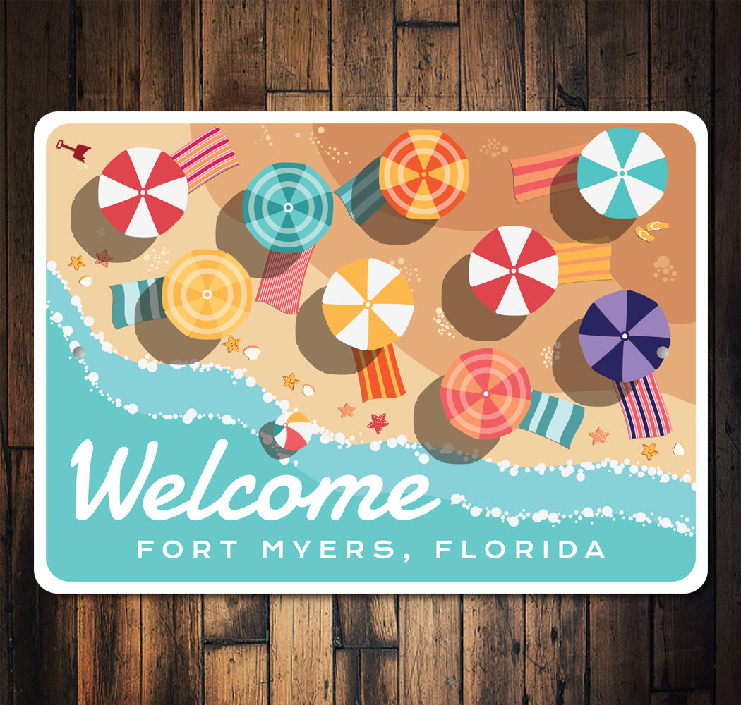 Welcome Fort Myers Florida Beach Umbrella Sign