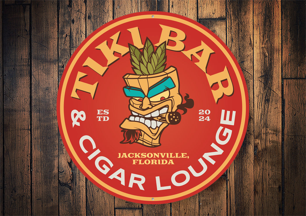 Tiki Bar Cigar Lounge Established Year Sign
