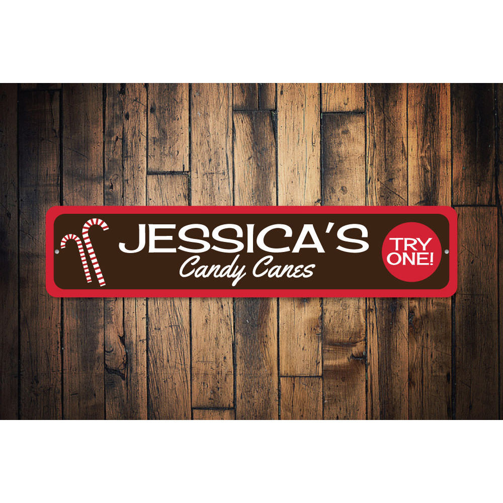 Custom Name Candy Cane Sign Aluminum Sign