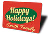 Happy Holidays Family Name Sign